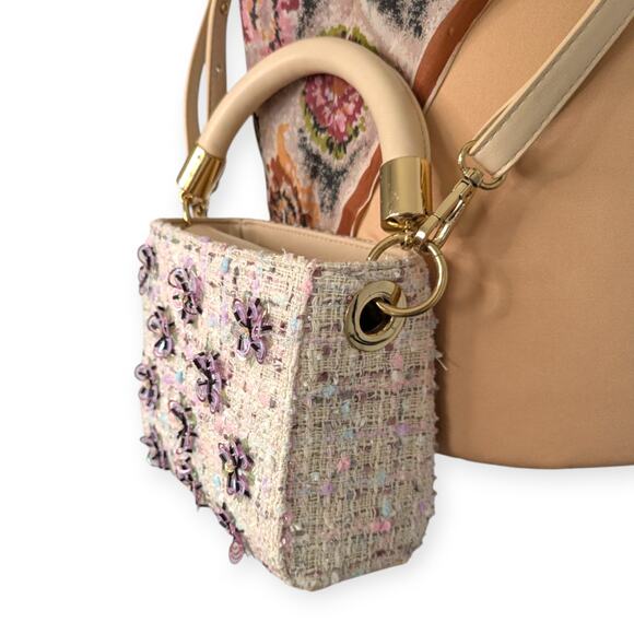 Y2K Pink Sparkle Tweed Crossbody Case Purse - Picture 3 of 6